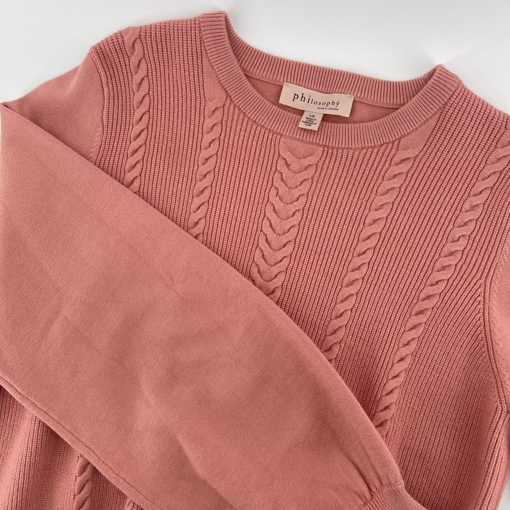 Philosophy Republic Clothing Cable‎ Knit Sweater Long Sleeve Pink L/G